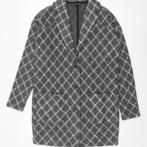 Next Women’s Grey Check Long Coatigan Size S Acrylic Blend