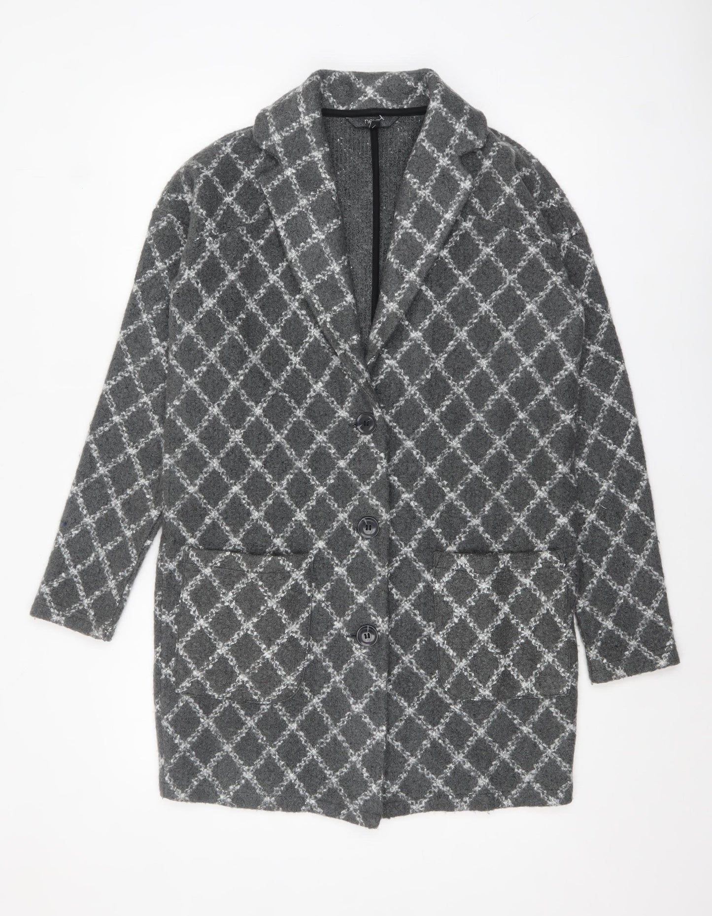 Next Women’s Grey Check Long Coatigan Size S Acrylic Blend