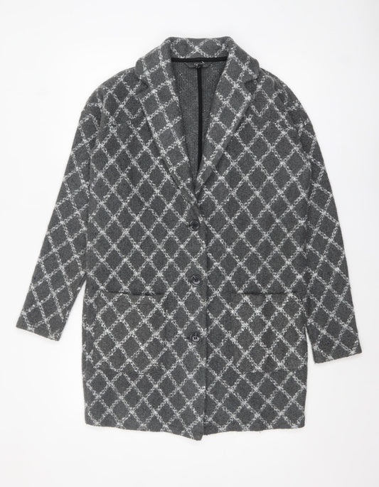 Next Women’s Grey Check Long Coatigan Size S Acrylic Blend
