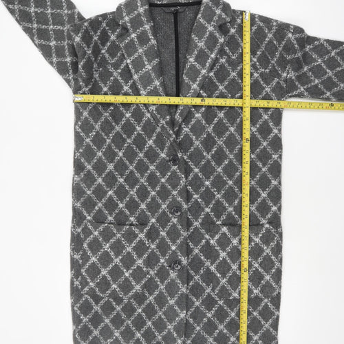 Next Women’s Grey Check Long Coatigan Size S Acrylic Blend