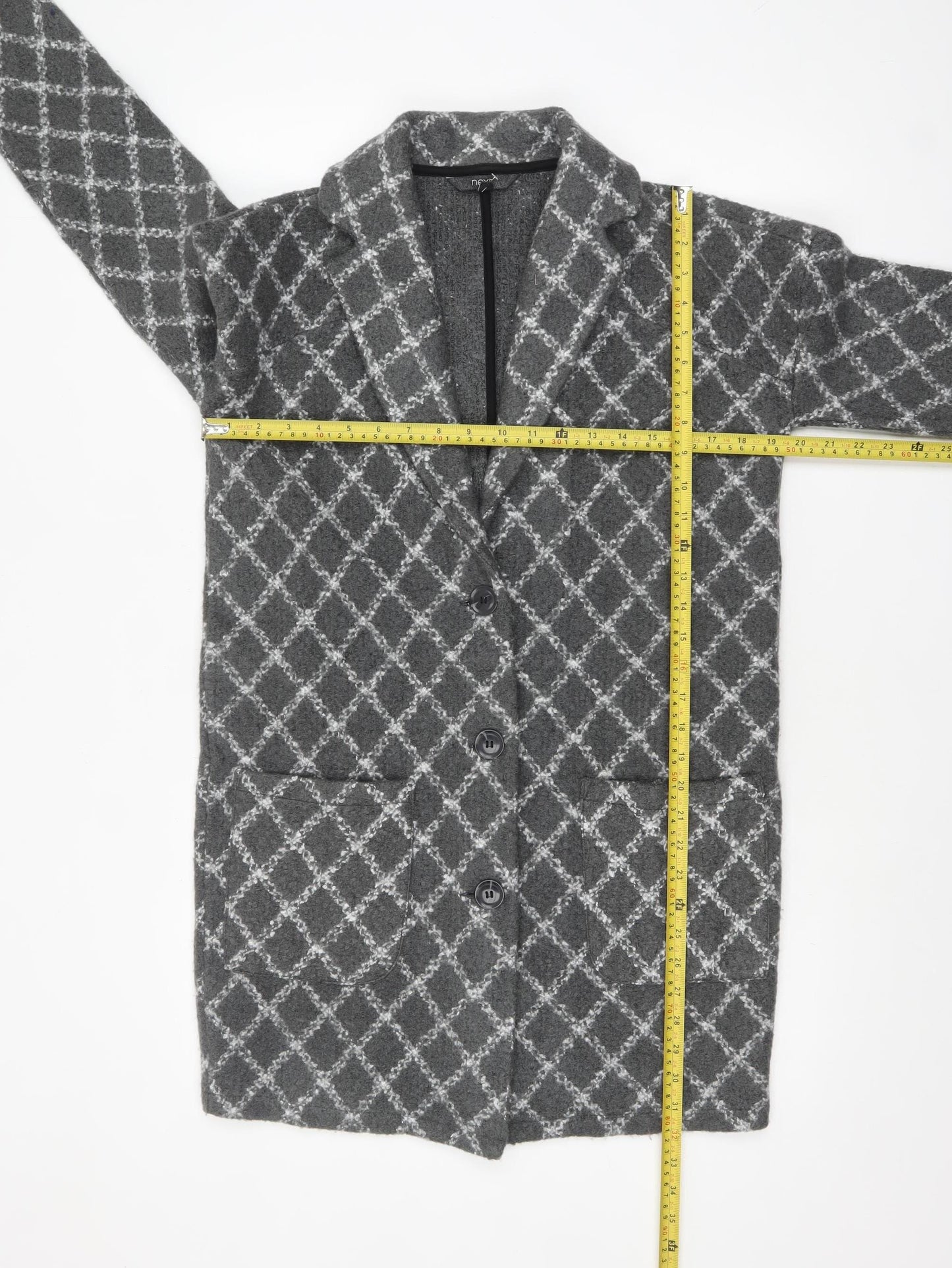 Next Women’s Grey Check Long Coatigan Size S Acrylic Blend