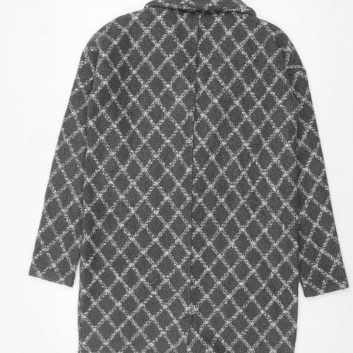 Next Women’s Grey Check Long Coatigan Size S Acrylic Blend