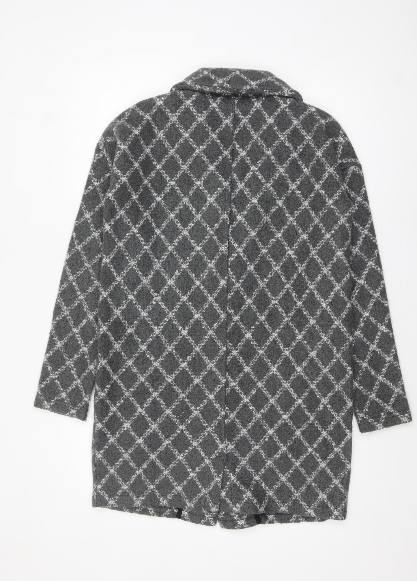 Next Women’s Grey Check Long Coatigan Size S Acrylic Blend