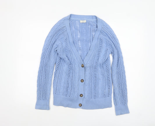 Fat Face Women Blue Cable-Knit Cotton Cardigan UK 10