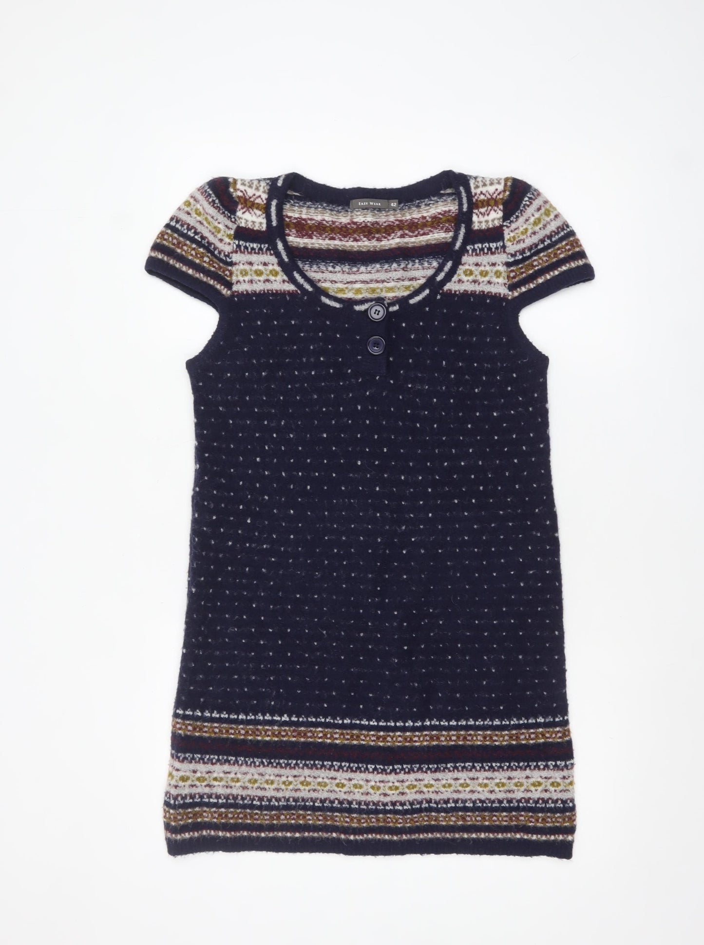 Easy Wear Women's Blue Fair Isle Jumper Dress Size 14