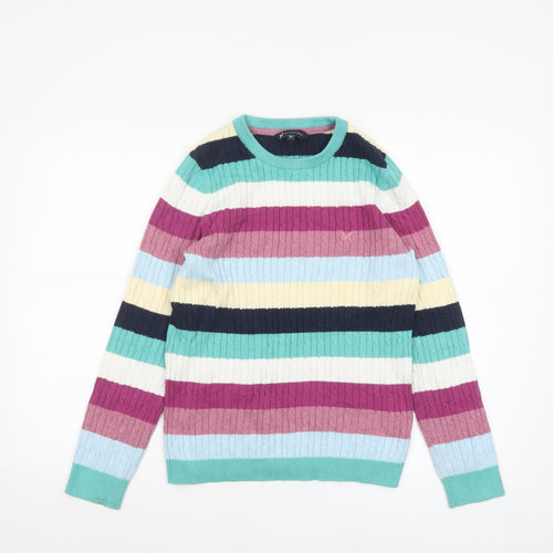 Crew Clothing Company Women's Multicoloured Stripe Cotton Cashmere Jumper Size 12