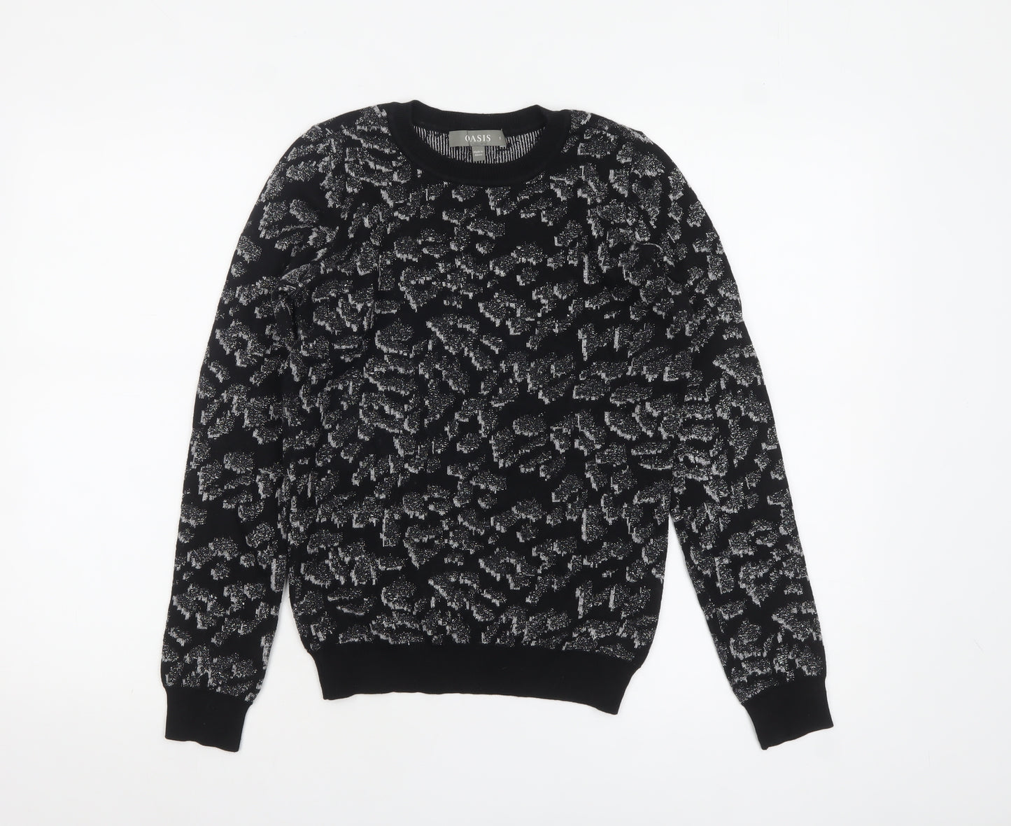 Oasis Women's Black Glitter Animal Print Knit Jumper Size S