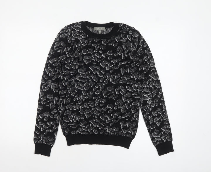 Oasis Women's Black Glitter Animal Print Knit Jumper Size S
