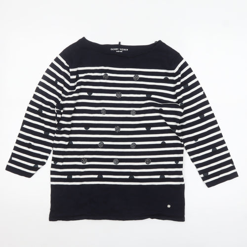 Gerry Weber Women Blue Striped Boat Neck 3/4 Sleeve Cotton Jumper Size 10