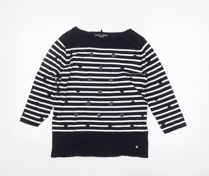 Gerry Weber Women Blue Striped Boat Neck 3/4 Sleeve Cotton Jumper Size 10