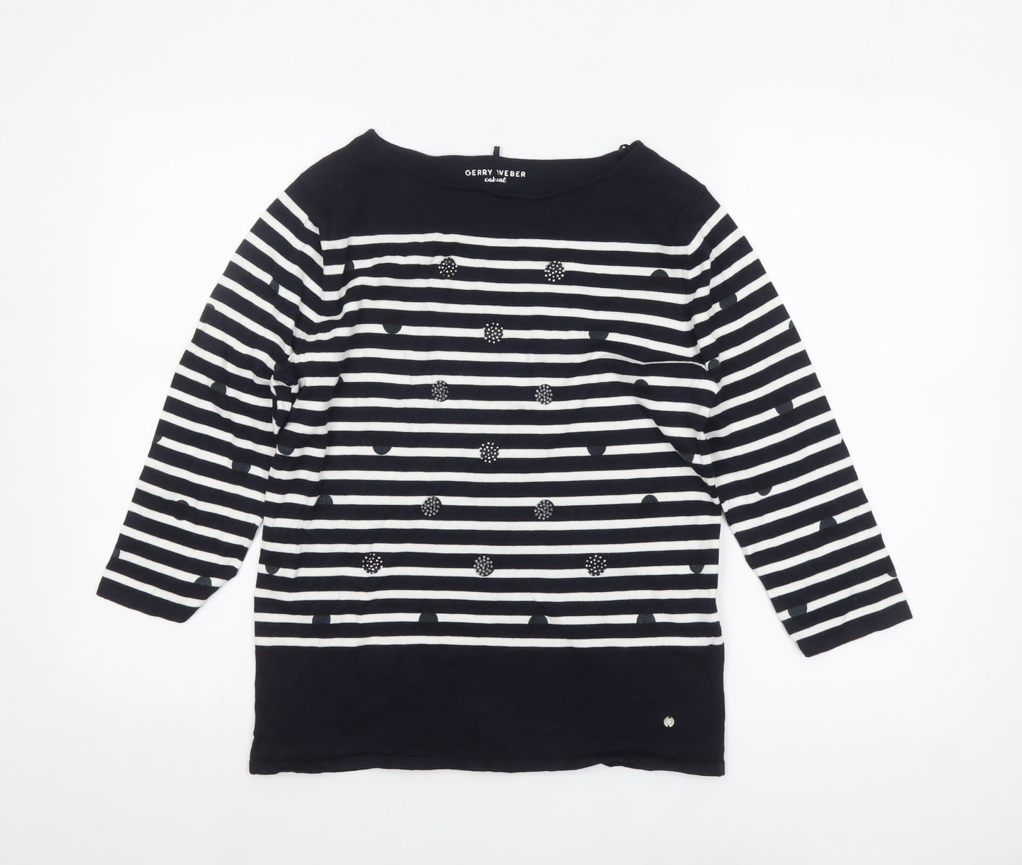 Gerry Weber Women Blue Striped Boat Neck 3/4 Sleeve Cotton Jumper Size 10