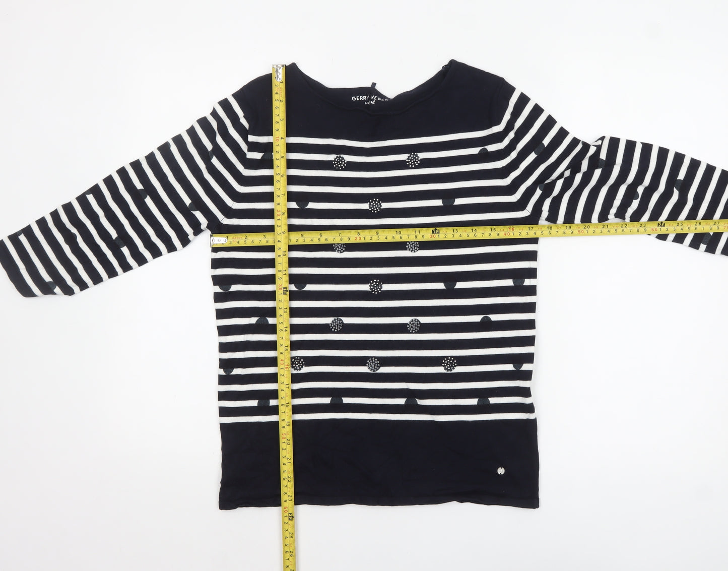 Gerry Weber Women Blue Striped Boat Neck 3/4 Sleeve Cotton Jumper Size 10