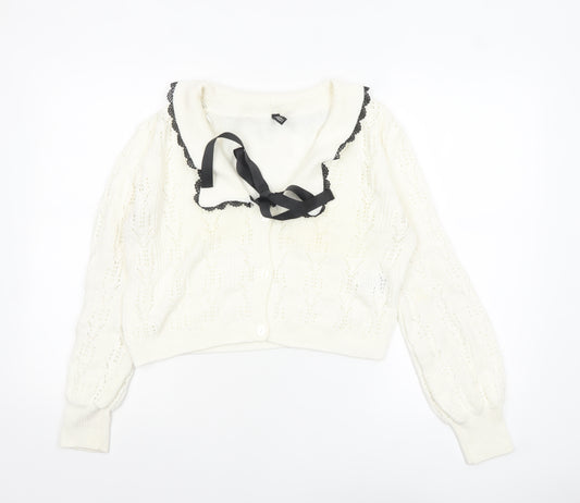 H&M Women’s Ivory Knit Cardigan with Bow Collar Size 12