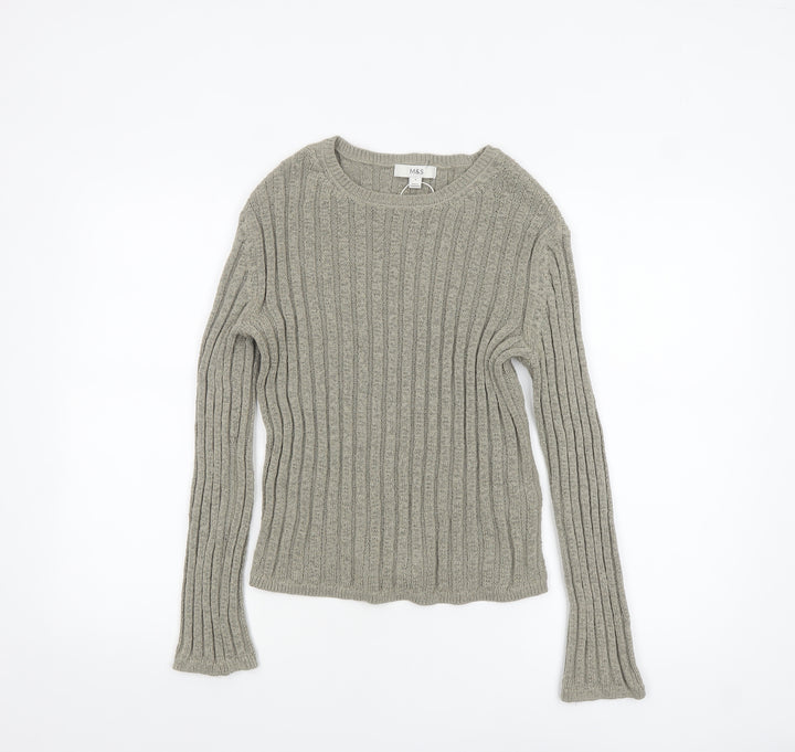 Marks and Spencer Women’s Grey Ribbed Knit Pullover Jumper Size S