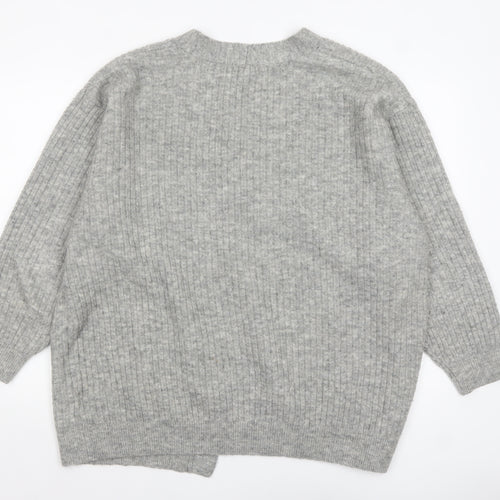 H&M Women Grey Wool Blend Open Knit Cardigan L