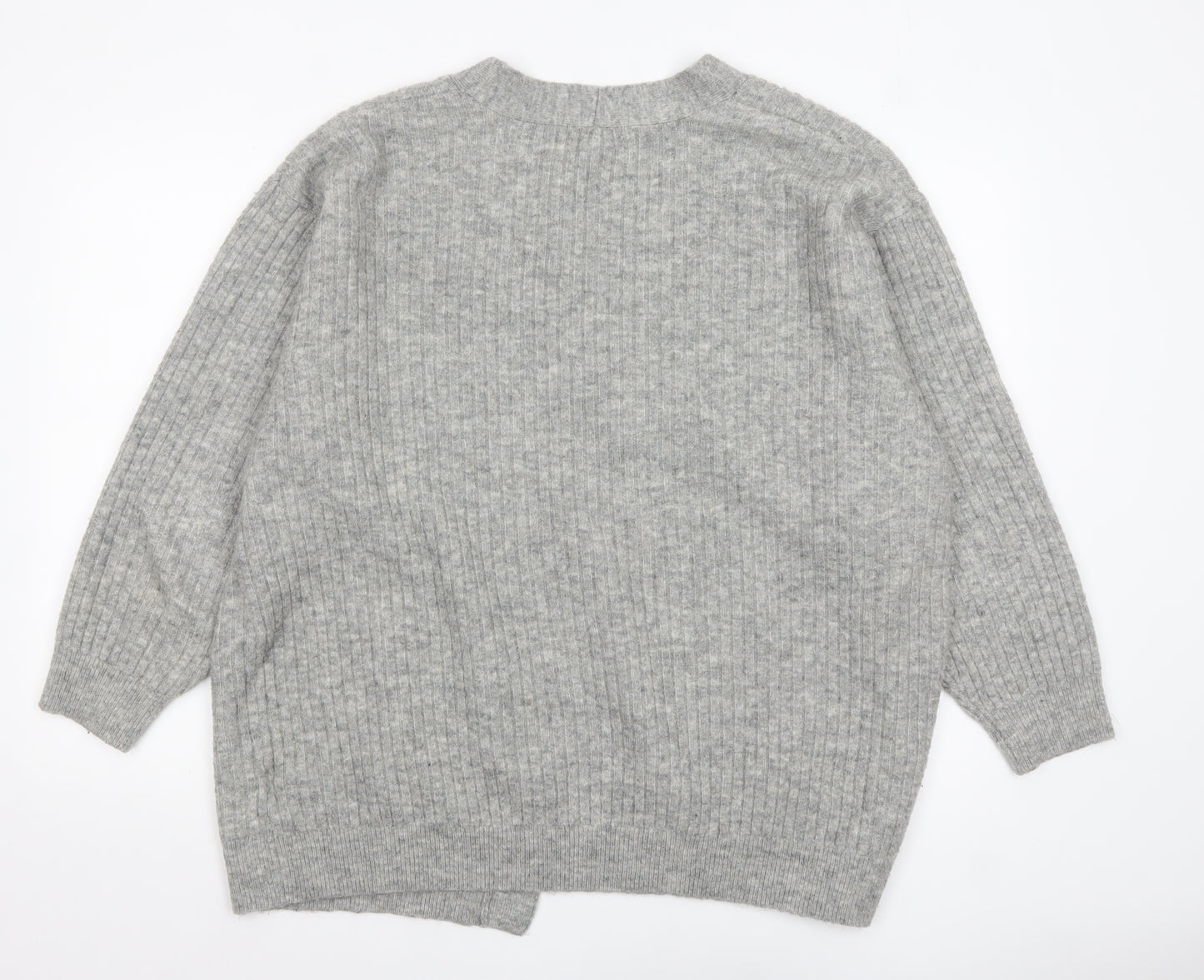 H&M Women Grey Wool Blend Open Knit Cardigan L
