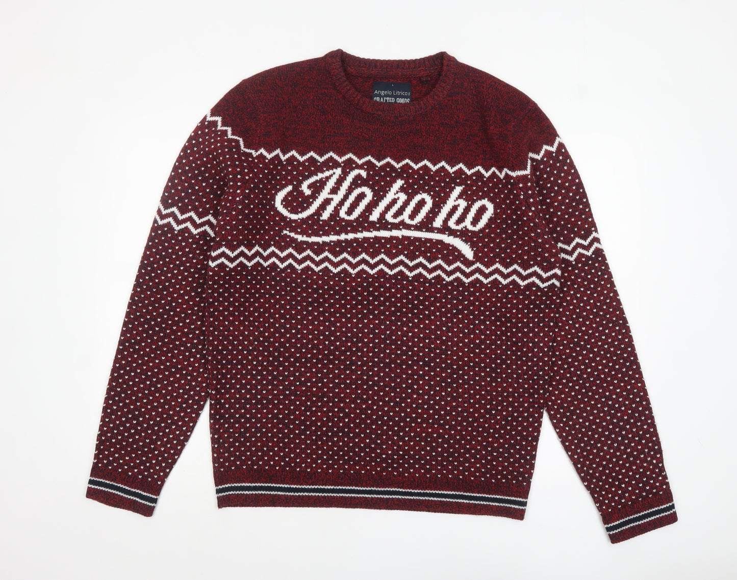 Angelo Litrico Men's Red Christmas Crew Neck Pullover Jumper L