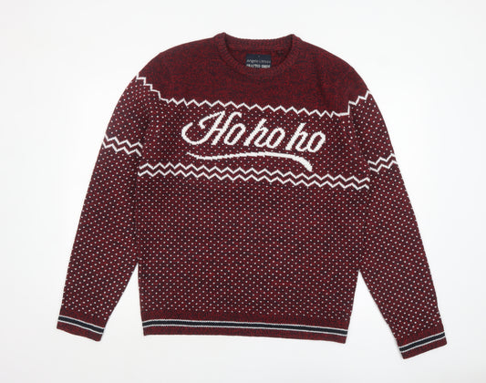 Angelo Litrico Men's Red Christmas Crew Neck Pullover Jumper L