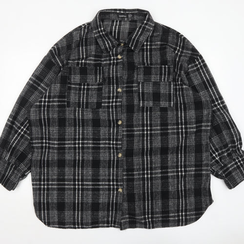 Boohoo Women Black Checked Flannel Shacket UK 18 Long Sleeve