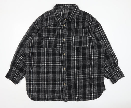 Boohoo Women Black Checked Flannel Shacket UK 18 Long Sleeve