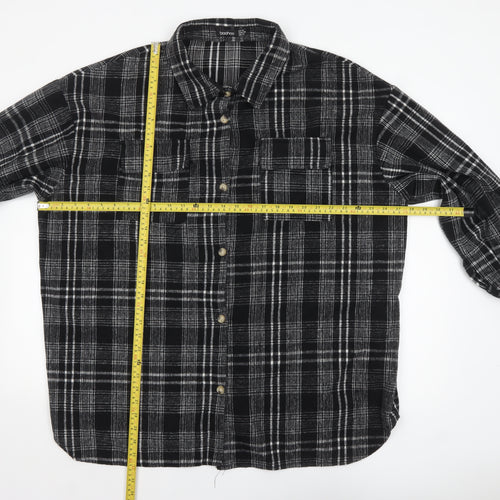 Boohoo Women Black Checked Flannel Shacket UK 18 Long Sleeve