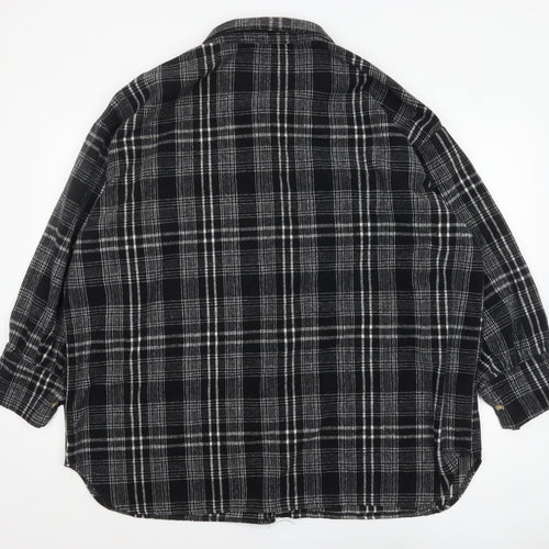 Boohoo Women Black Checked Flannel Shacket UK 18 Long Sleeve