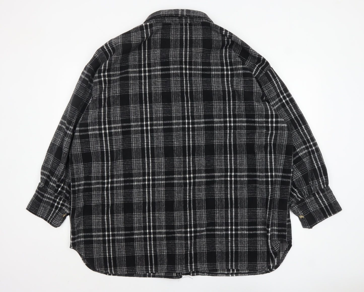 Boohoo Women Black Checked Flannel Shacket UK 18 Long Sleeve