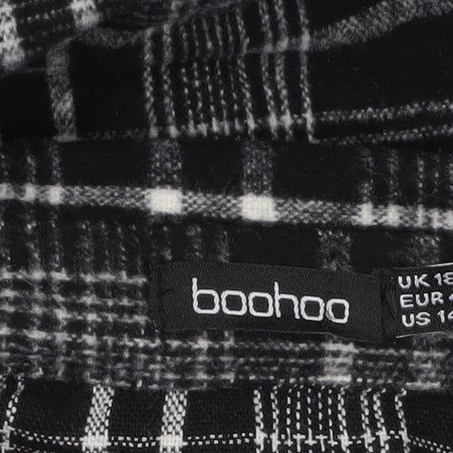 Boohoo Women Black Checked Flannel Shacket UK 18 Long Sleeve