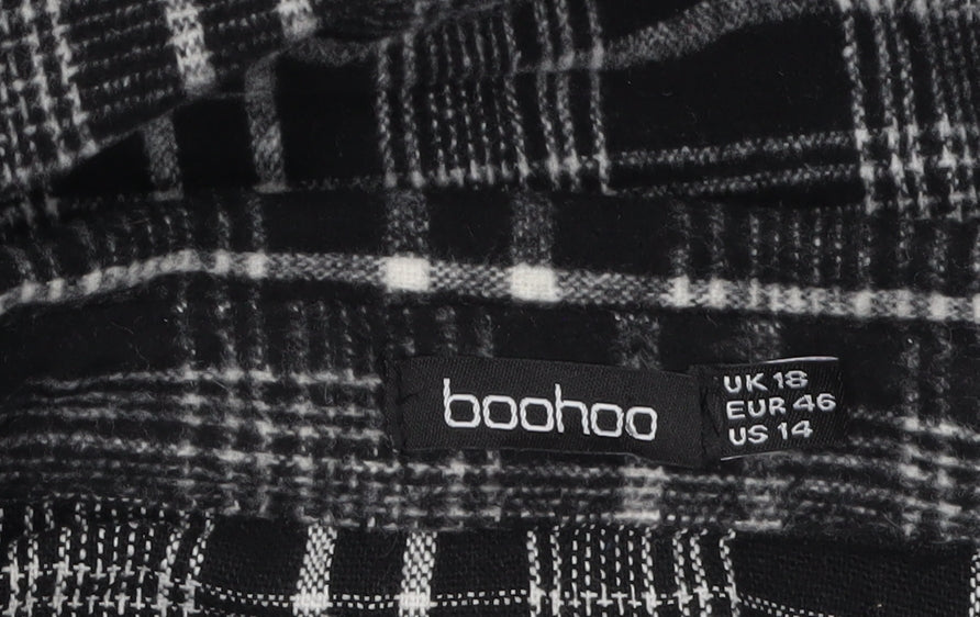 Boohoo Women Black Checked Flannel Shacket UK 18 Long Sleeve
