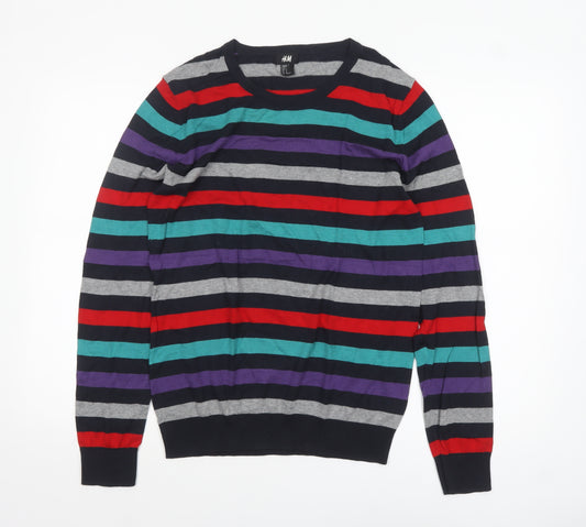 H&M Men's Multicoloured Striped Cotton Pullover Jumper M