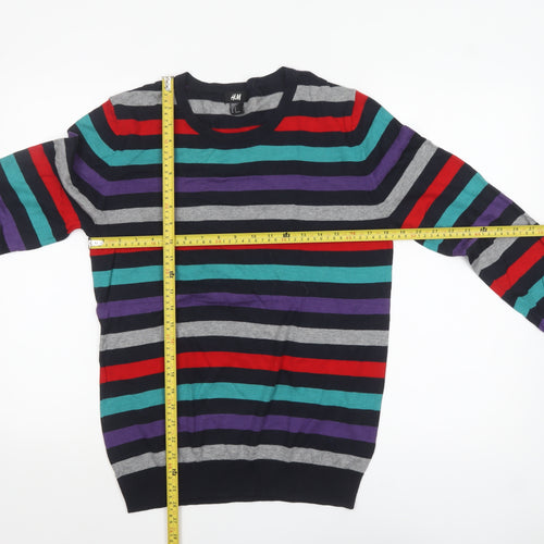 H&M Men's Multicoloured Striped Cotton Pullover Jumper M