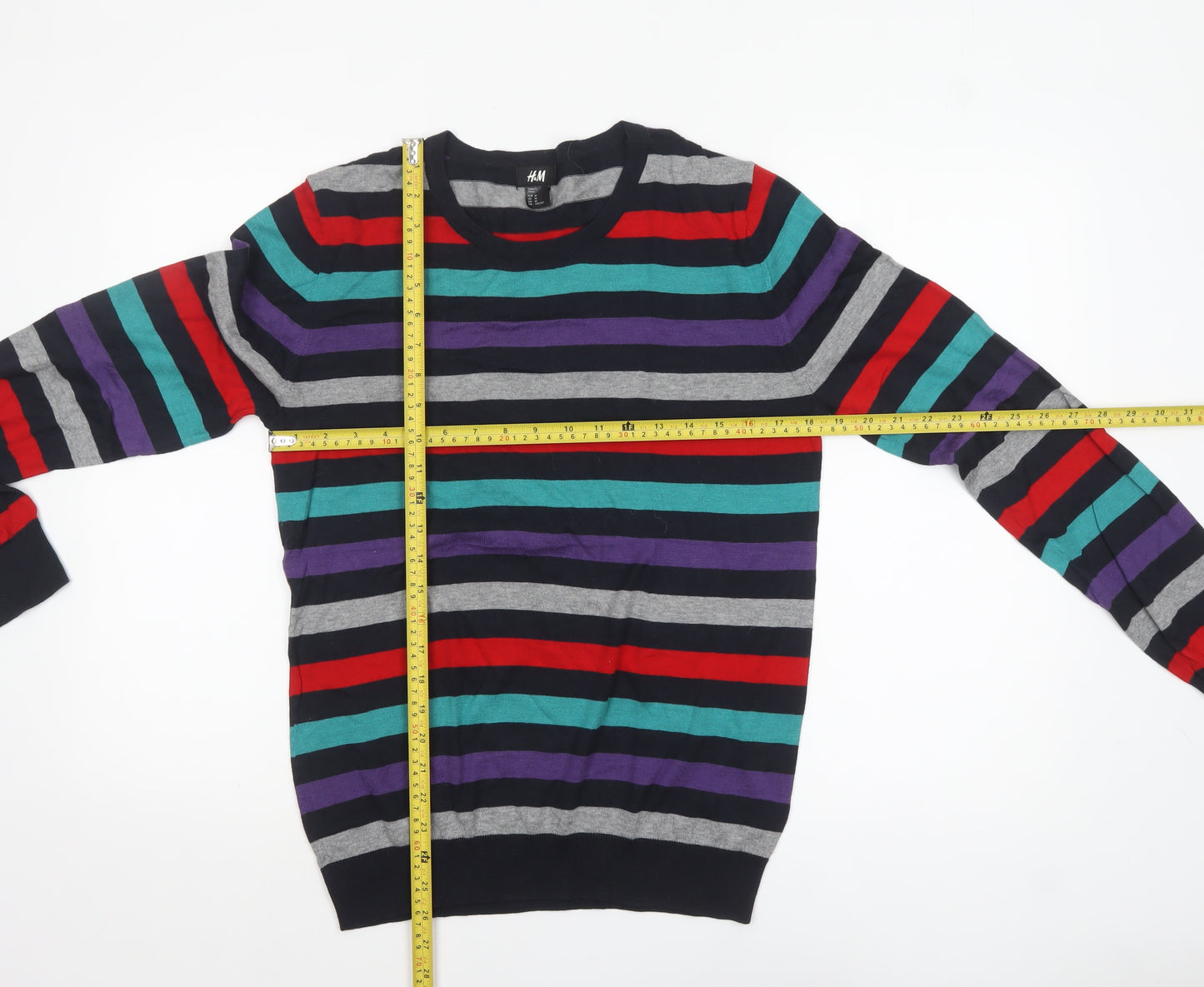 H&M Men's Multicoloured Striped Cotton Pullover Jumper M