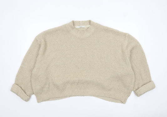 Next Women's Beige Waffle-Knit Crew Neck Jumper Size M
