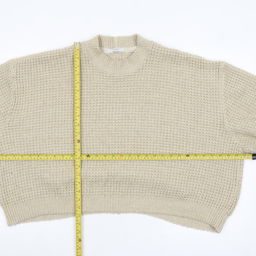 Next Women's Beige Waffle-Knit Crew Neck Jumper Size M