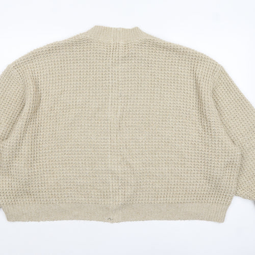 Next Women's Beige Waffle-Knit Crew Neck Jumper Size M