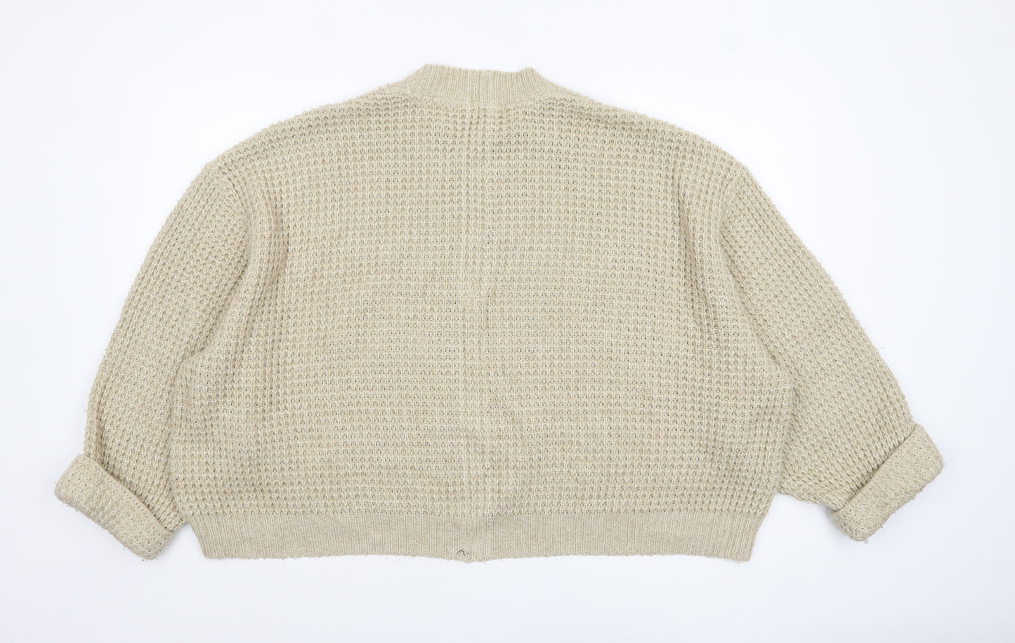 Next Women's Beige Waffle-Knit Crew Neck Jumper Size M