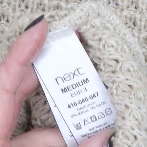 Next Women's Beige Waffle-Knit Crew Neck Jumper Size M