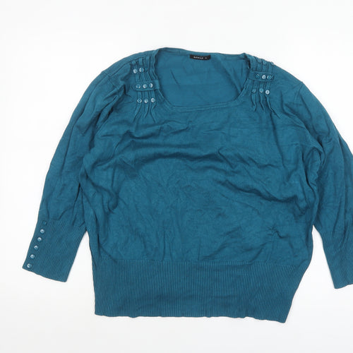 Roman Womens Blue Size 18 Square Neck Button Detail Pullover Jumper