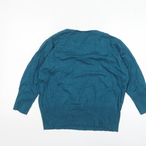 Roman Womens Blue Size 18 Square Neck Button Detail Pullover Jumper