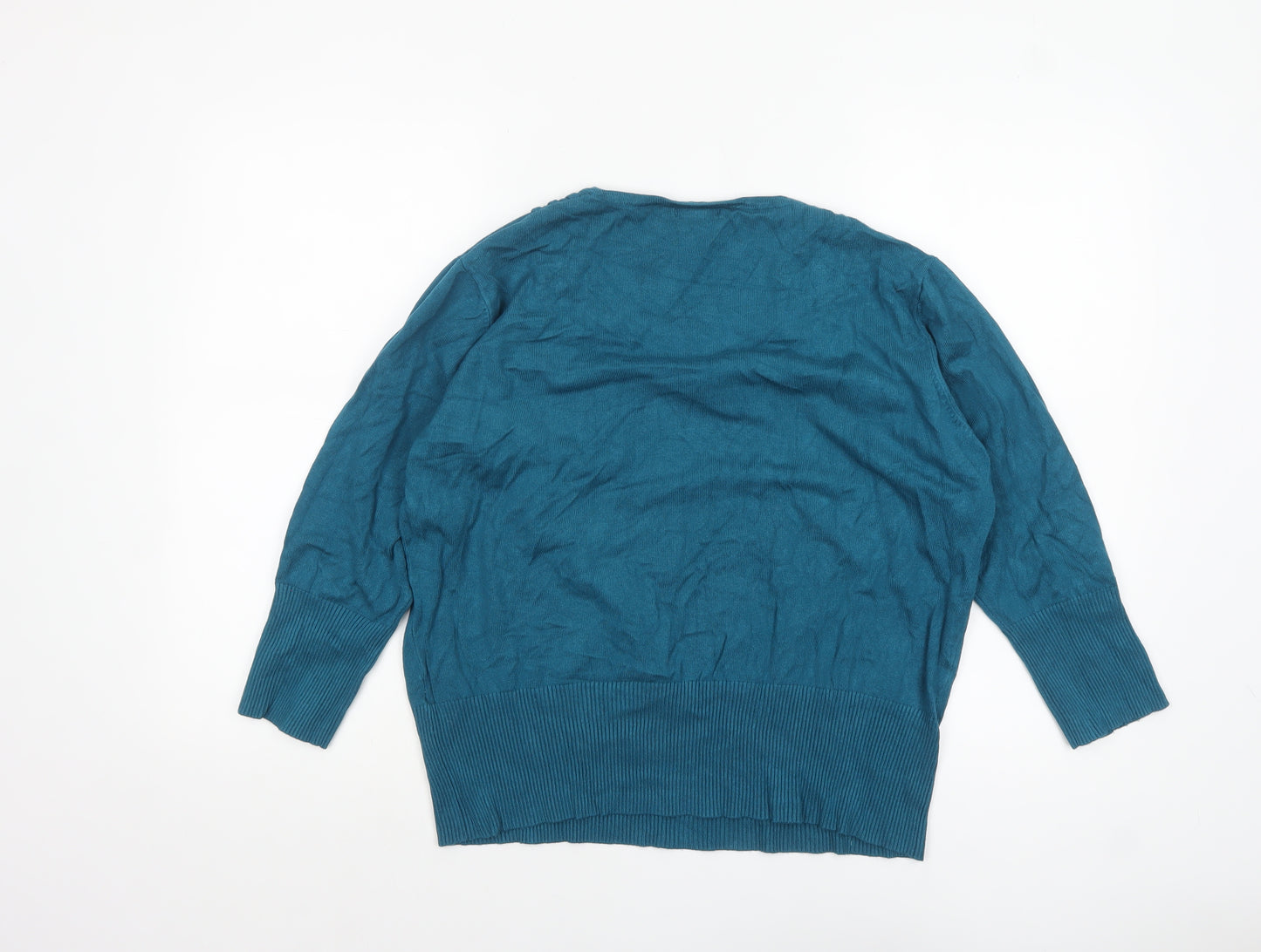 Roman Womens Blue Size 18 Square Neck Button Detail Pullover Jumper