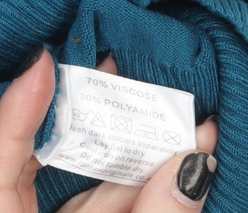 Roman Womens Blue Size 18 Square Neck Button Detail Pullover Jumper