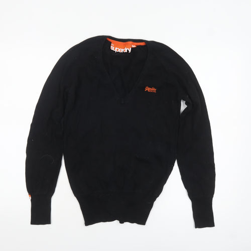 Superdry Womens Black V-Neck Cotton Jumper Size M