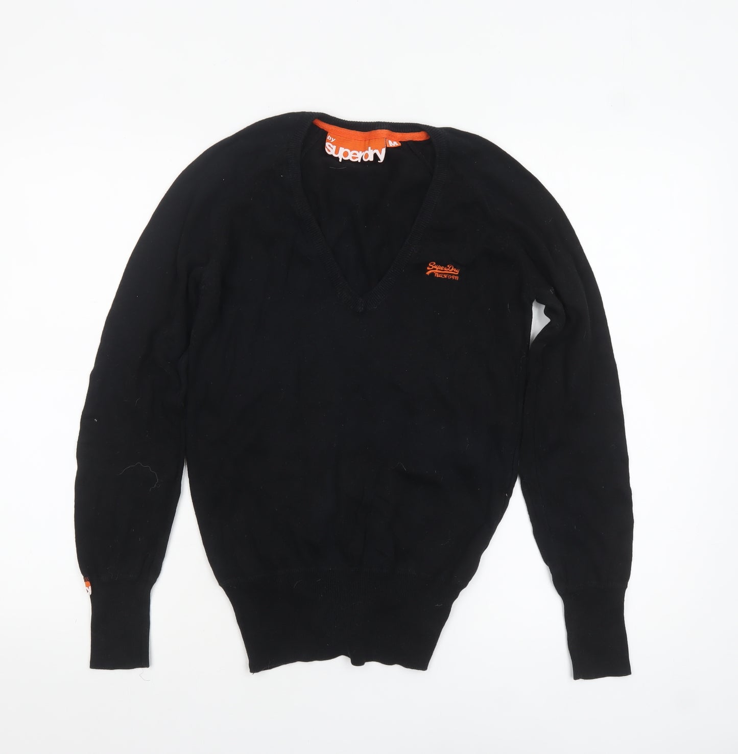 Superdry Womens Black V-Neck Cotton Jumper Size M