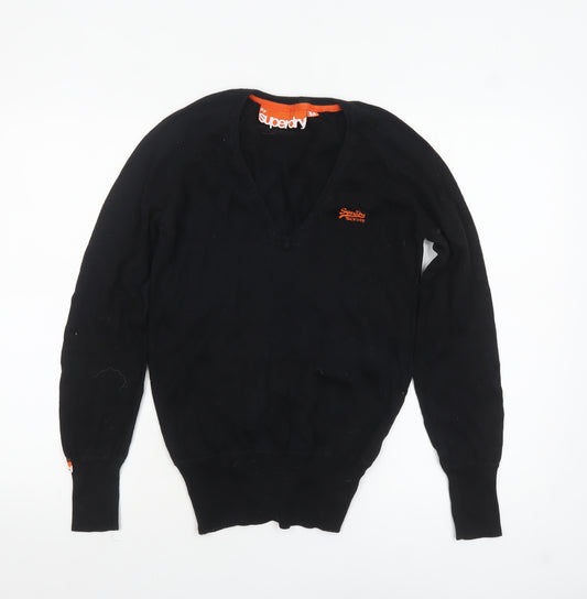 Superdry Womens Black V-Neck Cotton Jumper Size M