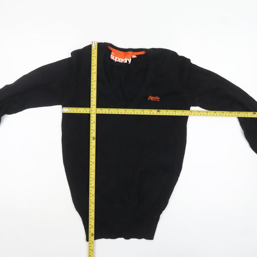 Superdry Womens Black V-Neck Cotton Jumper Size M