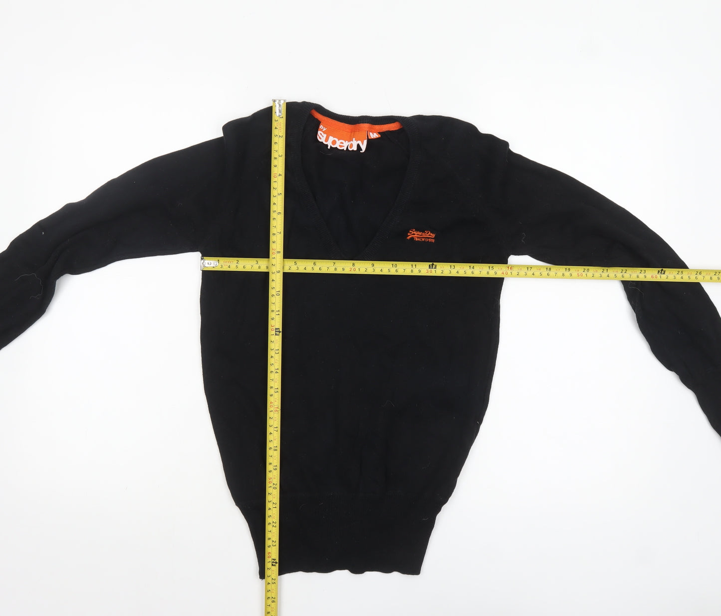 Superdry Womens Black V-Neck Cotton Jumper Size M