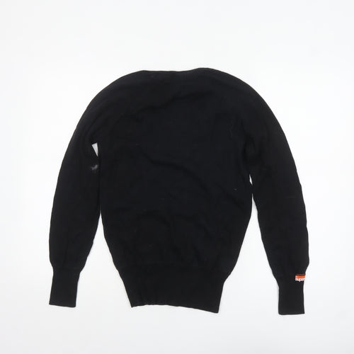 Superdry Womens Black V-Neck Cotton Jumper Size M