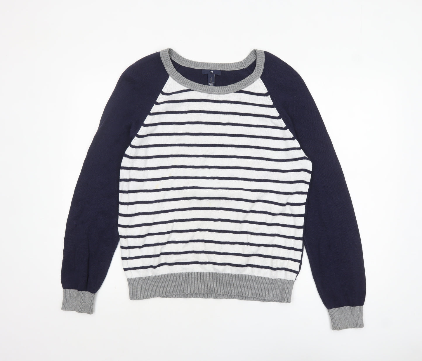 Gap Women's Blue Striped Crew Neck Cotton Jumper Size L