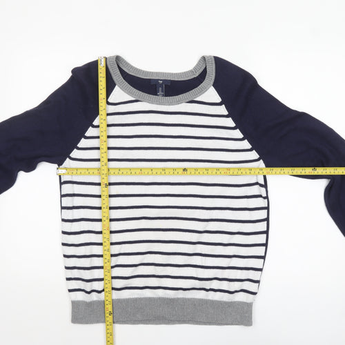 Gap Women's Blue Striped Crew Neck Cotton Jumper Size L
