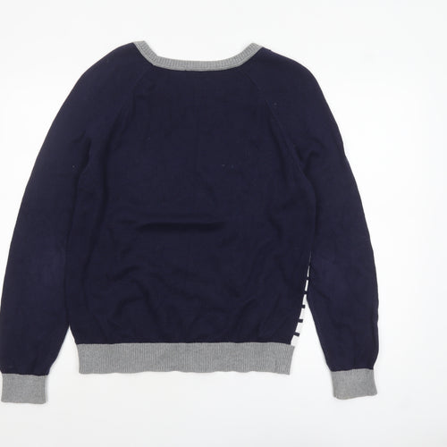 Gap Women's Blue Striped Crew Neck Cotton Jumper Size L